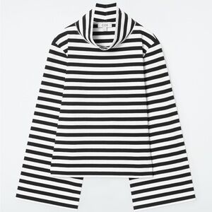 COS Black and White Striped Long Sleeve Funnel Neck Shirt